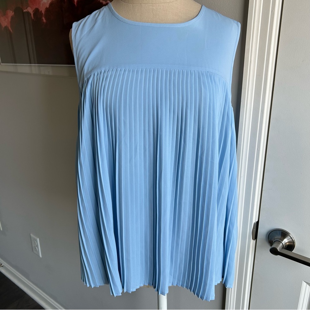 Pleated Blue Sleeveless Top